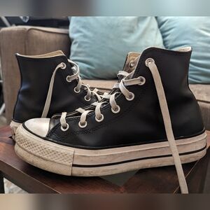 Converse Black Leather Platform High Top